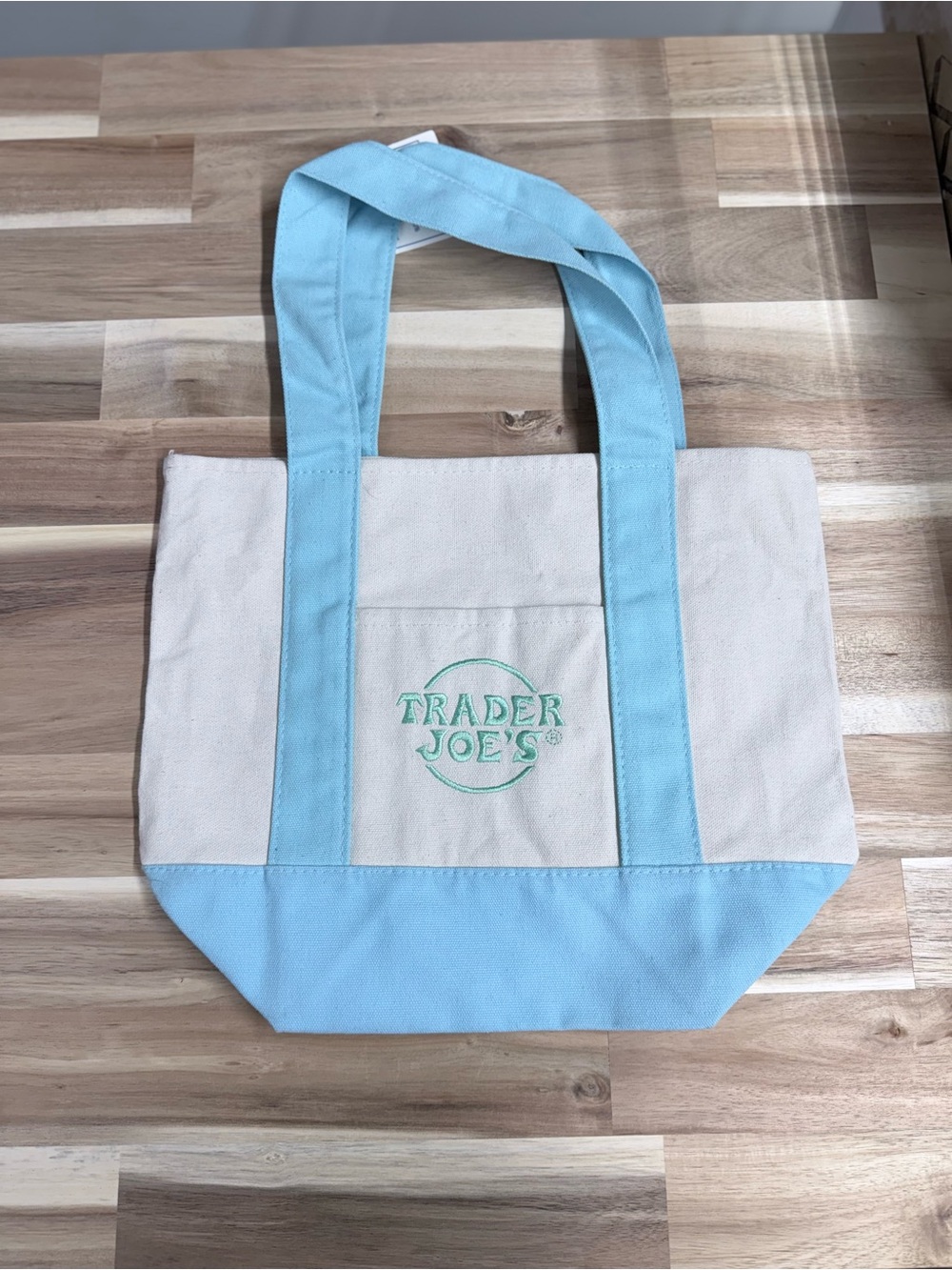 Trader Joe’s Cream and Light Blue Canvas Tote Bag
